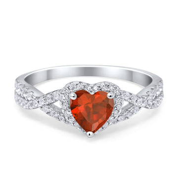 Heart Promise Ring Infinity Shank Simulated Garnet CZ 925 Sterling Silver